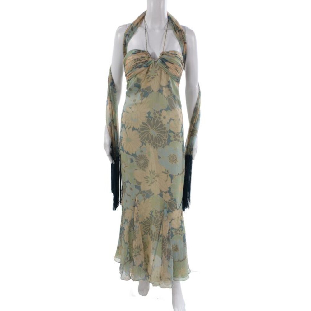 J. Mendel Women Silk Floral Halter Maxi Dress Multicolor Zip Sleeveless Size 4